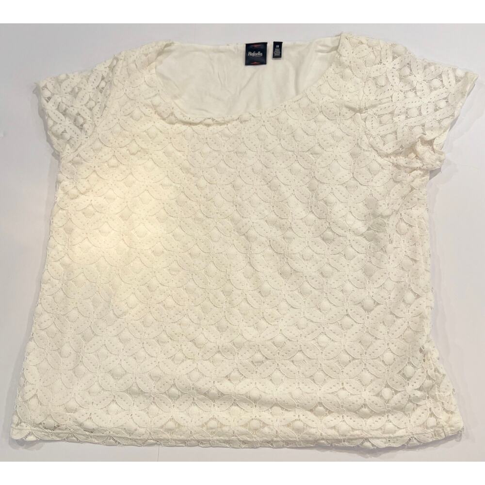 Rafaella White Lace Short Sleeve Top Blouse Womens Plus Size 1X Lined Geometric